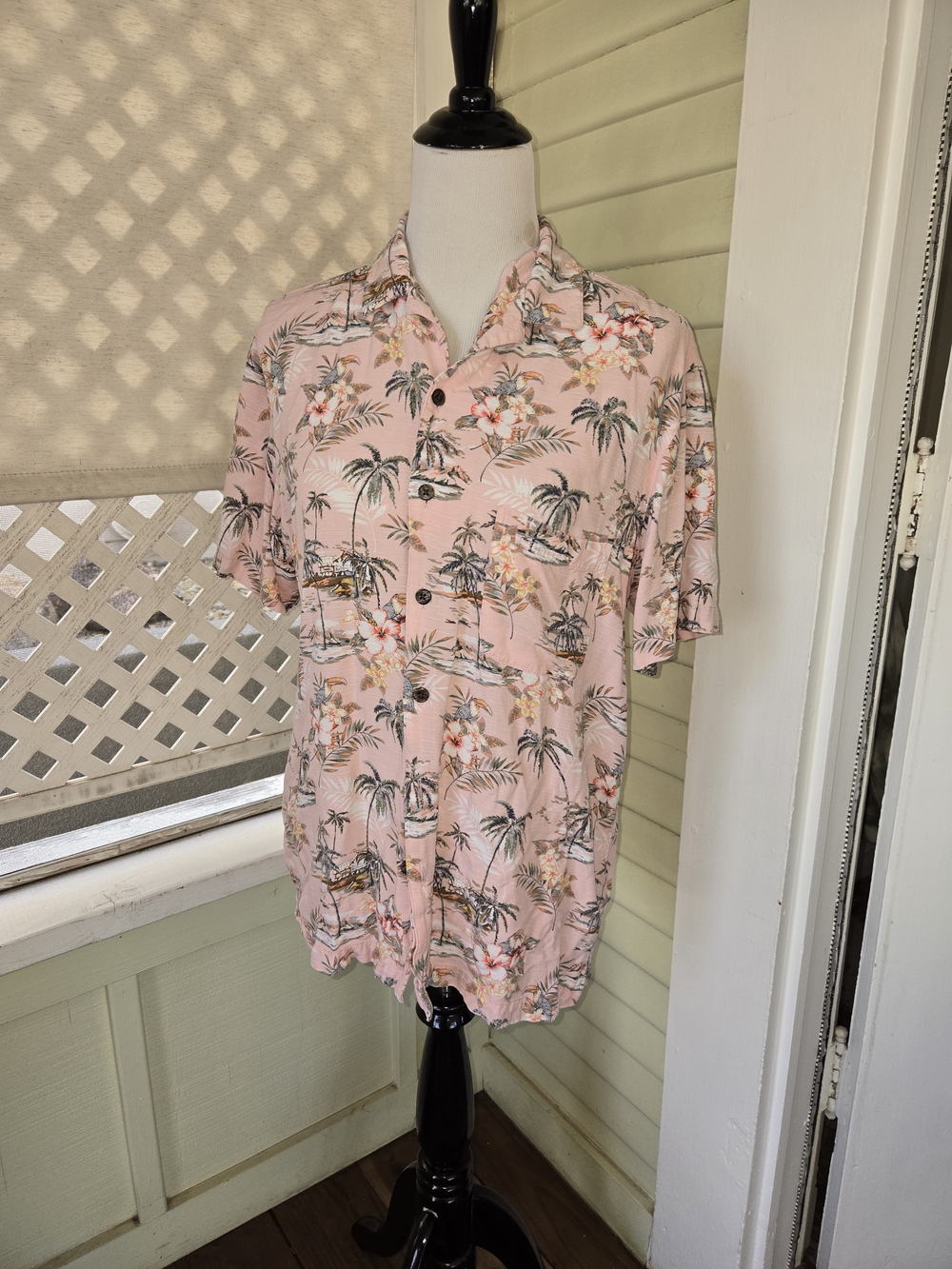 George Pink Tropical Palm Short Sleeve Button-Up Shirt